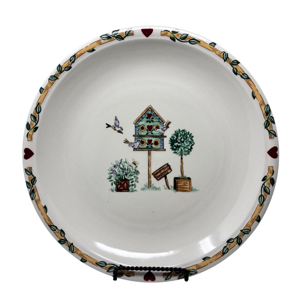 Thomson Pottery Birdhouse 12” Chop Plate Heart & Vine Border Serving Plate